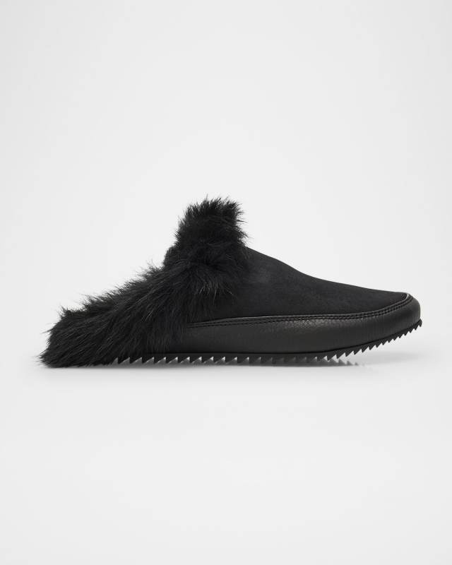 Jan Fur-Lined Mixed Leather Slippers